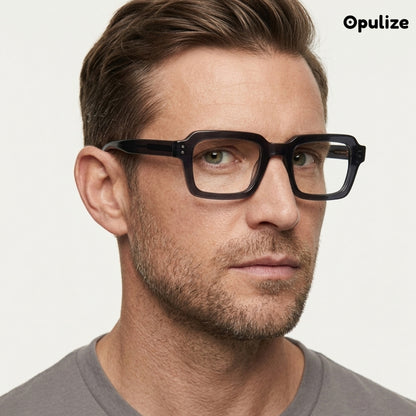 EDG blue light reading glasses in black, worn by a model