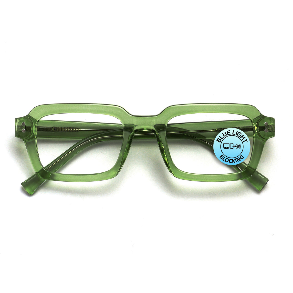 EDG zero strength blue light glasses in green