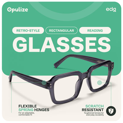 EDG blue light reading glasses by Opulize, features infographic