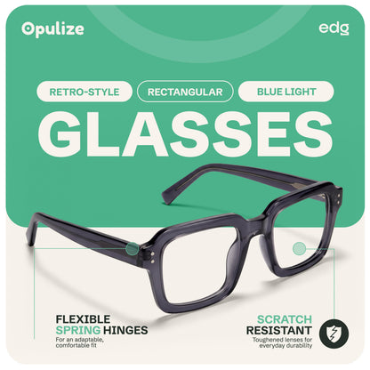 EDG zero strength blue light glasses by Opulize, features infographic