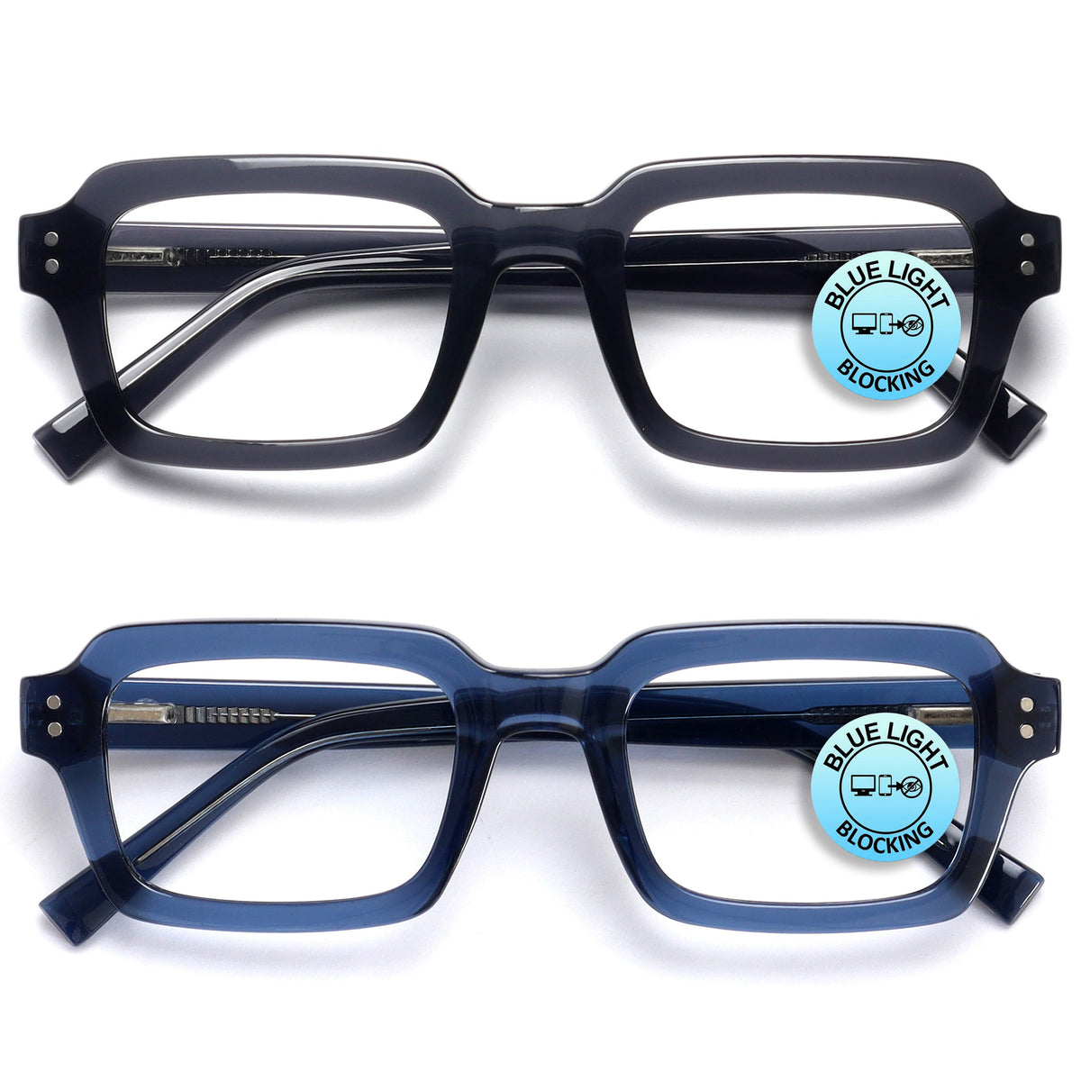 EDG blue light reading glasses 2-pack in black and blue