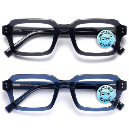 EDG zero strength blue light glasses 2-pack in black and blue