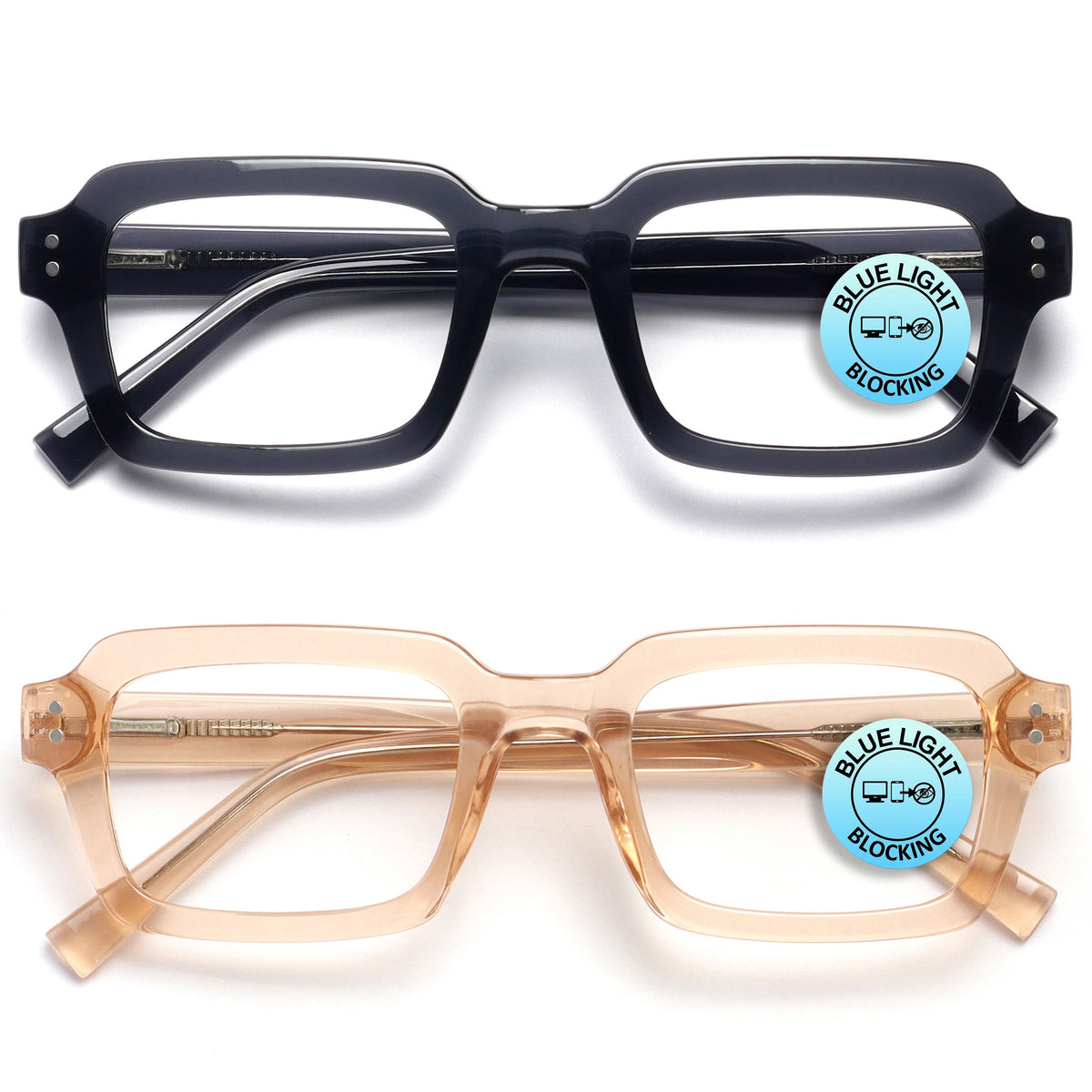 EDG blue light reading glasses 2-pack in black and pink