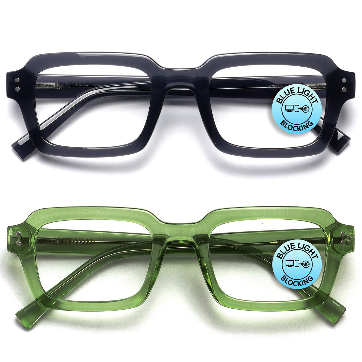 EDG zero strength blue light glasses 2-pack in black and green