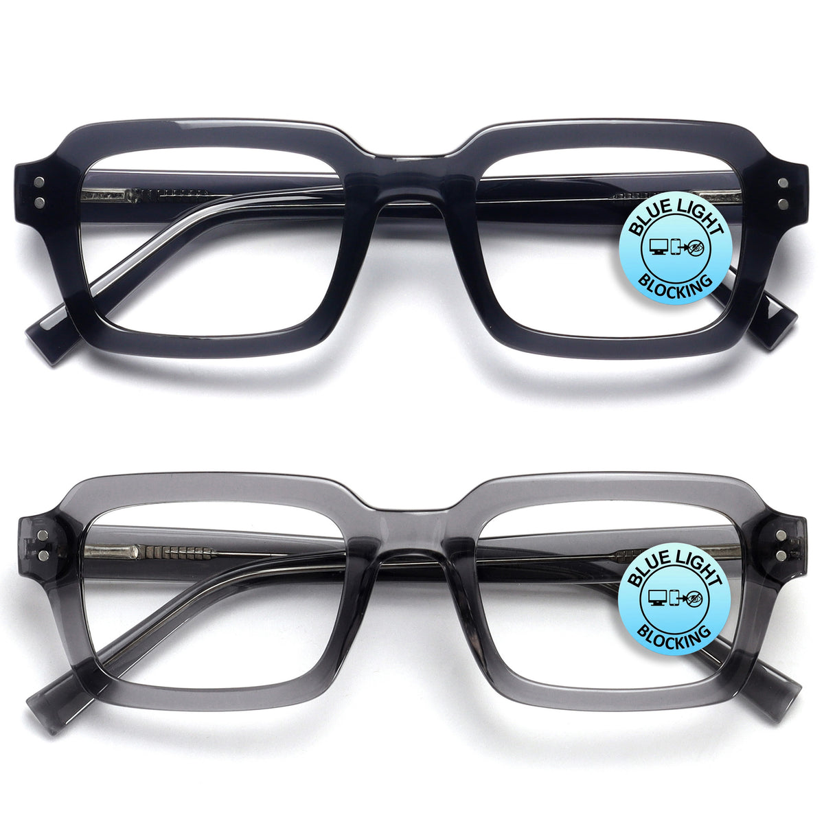 EDG zero strength blue light glasses 2-pack in black and grey