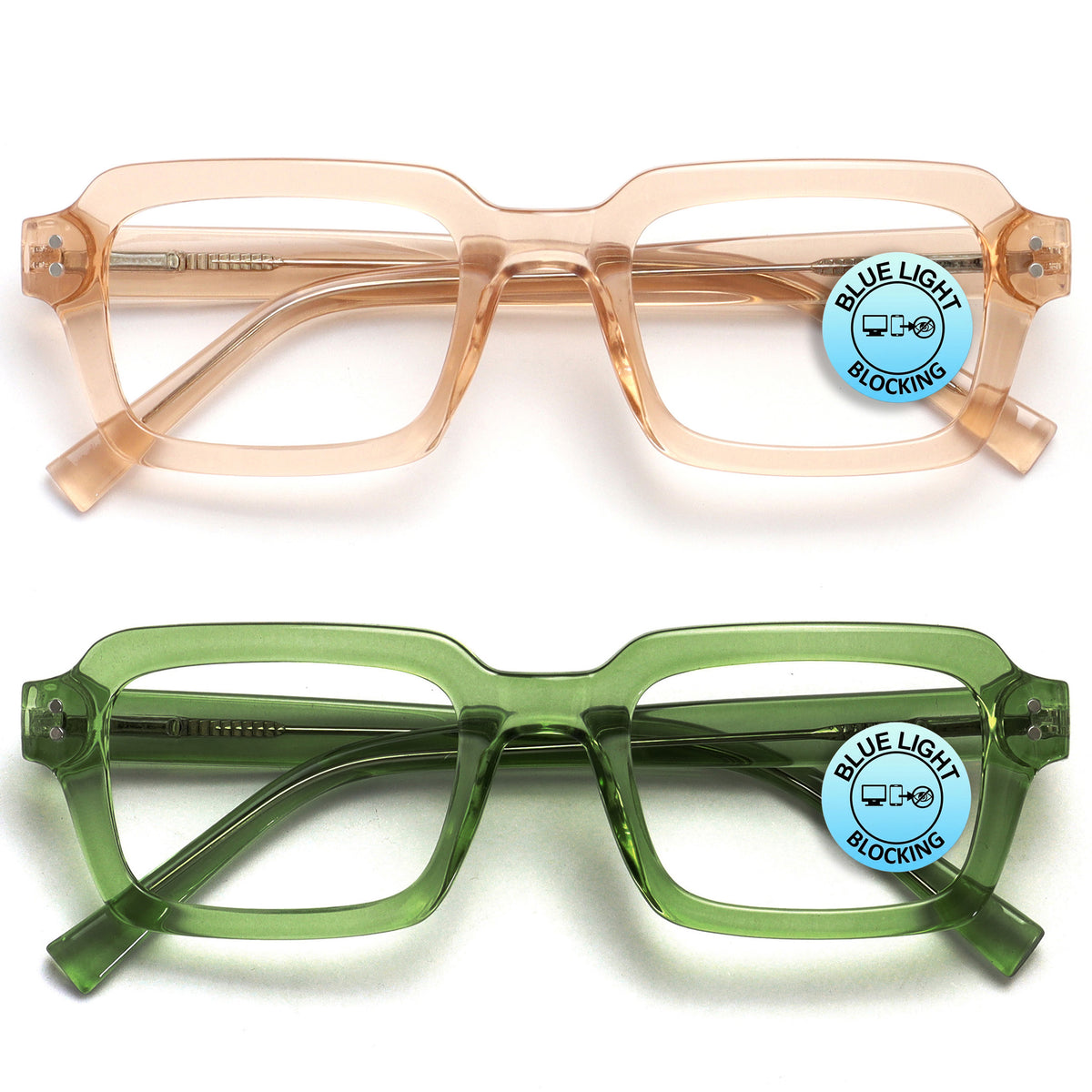 EDG blue light reading glasses 2-pack in pink and green