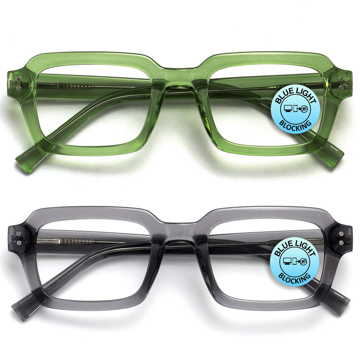 EDG blue light reading glasses 2-pack in green and grey