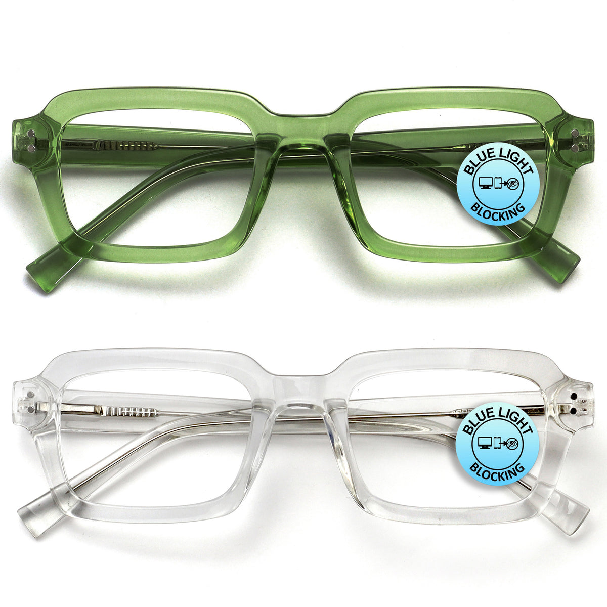 EDG blue light reading glasses 2-pack in green and clear