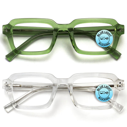 EDG zero strength blue light glasses 2-pack in green and clear