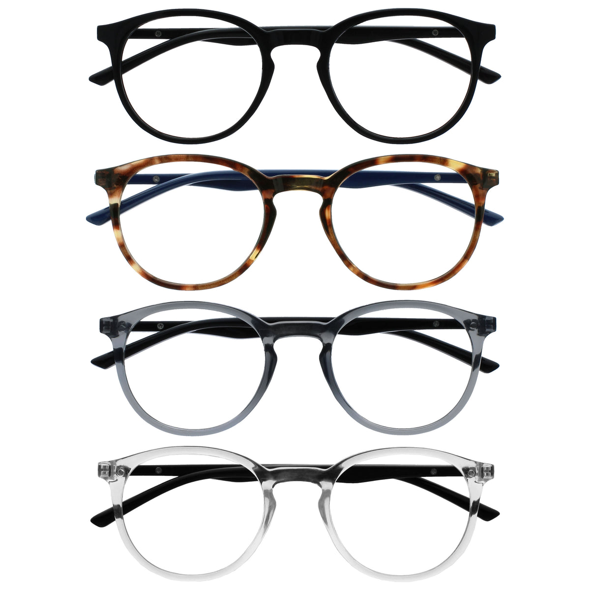 MET reading glasses 4-pack in black, brown, grey and transparent